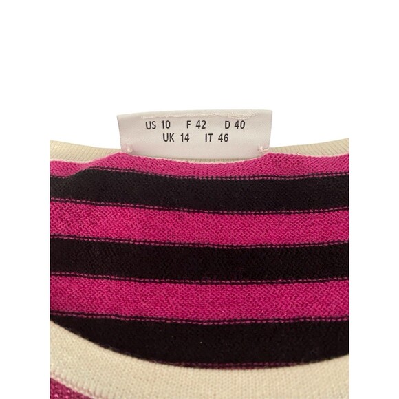 Akris Punto Size 10 Metallic Striped Sweater Black White Magenta Wool Blend - Picture 3 of 6